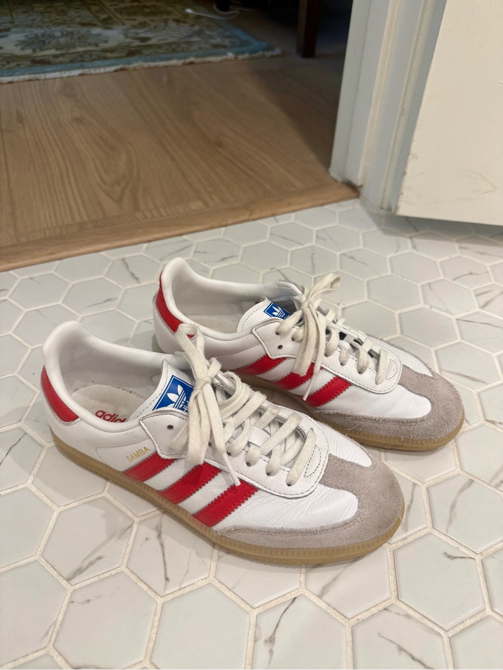 Adidas Samba Sneakers in White and Red